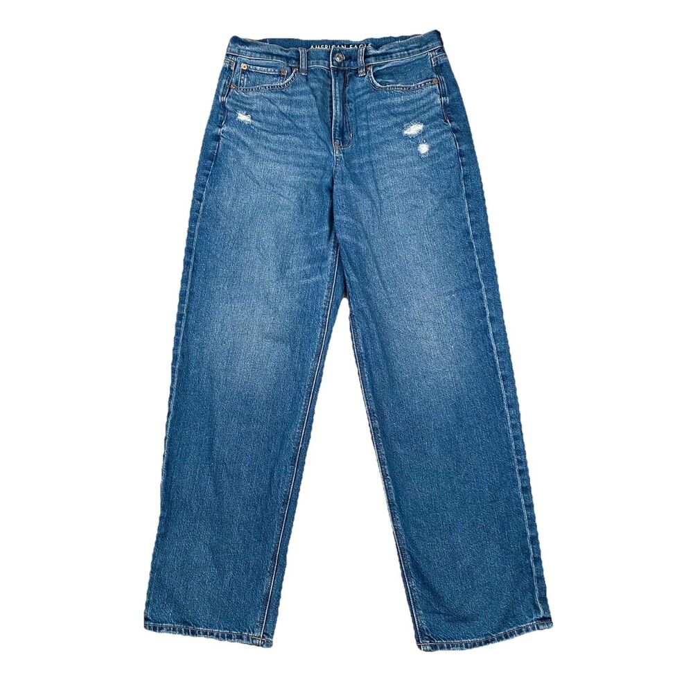 American Eagle Jeans Womens 8 Blue Super High Rise Baggy Straight Strigid